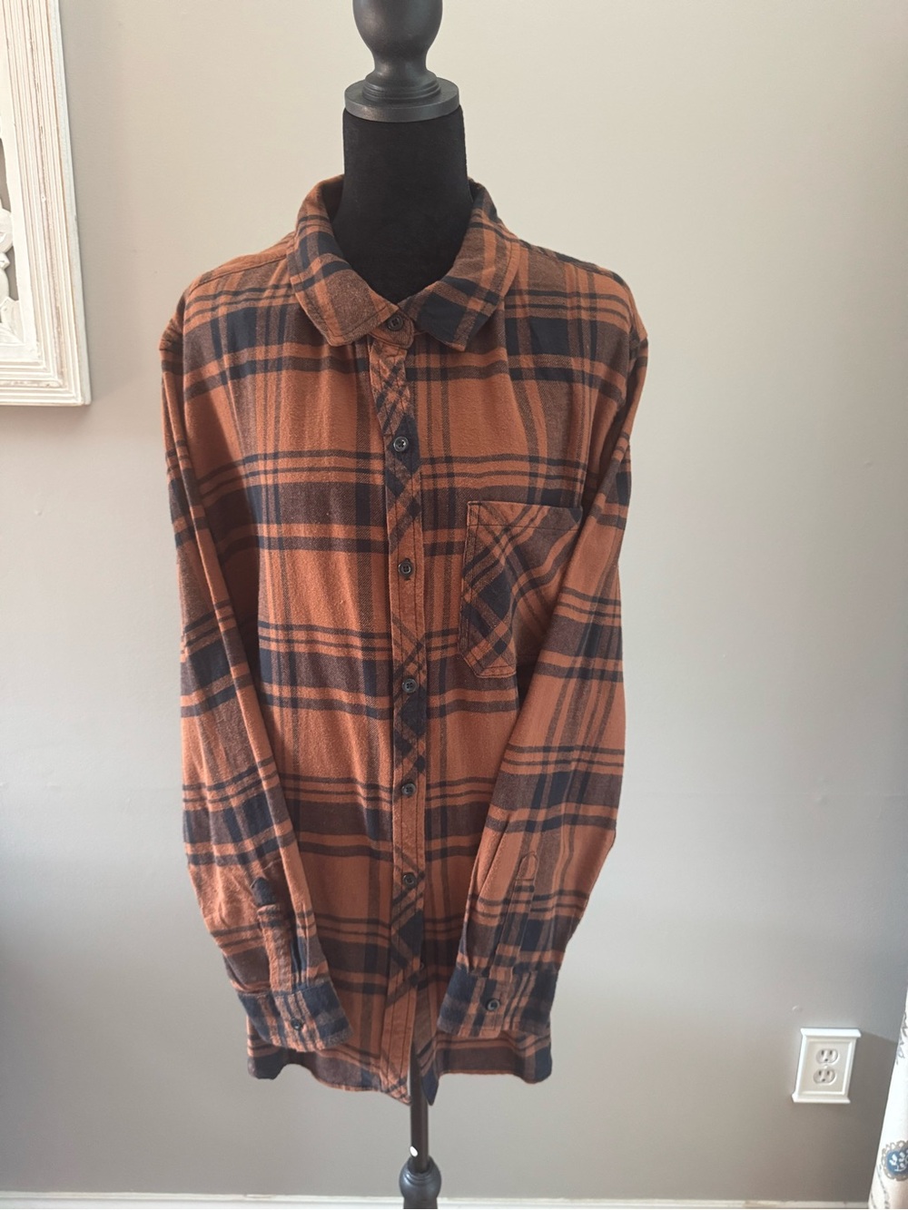 GAP Orange and Black Plaid Button-Down Shirt